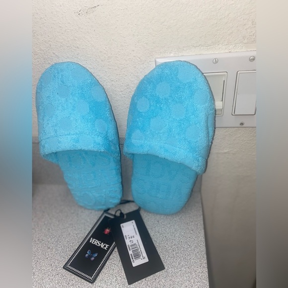 Versace Shoes - Versace S(5-6) La Vacanza Blue Bath Polka Dot Spa Slippers Terry Jacquard NWT
